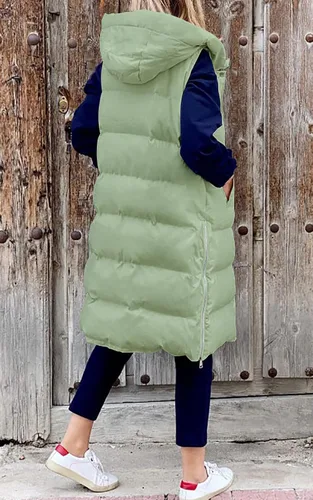 Vista 3 de LEANI Chaleco largo acolchado con cremallera completa para mujer, abrigo sin mangas con bolsillos
