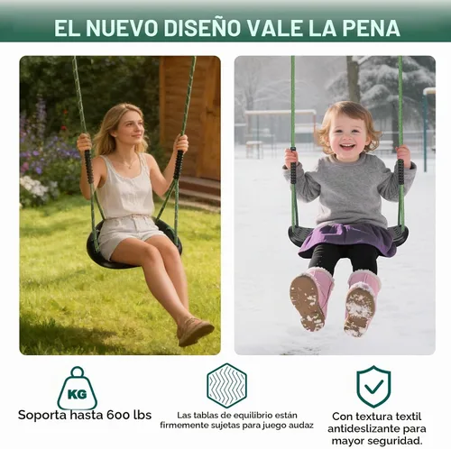 Vista 4 de Asiento de columpio resistente, columpio para niños pequeños y asiento de columpio plano antideslizante con cuerdas ajustables, accesorios