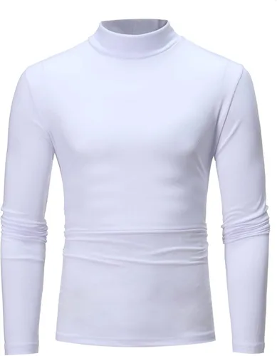 Vista 2 de Camisetas negras para hombre 2023 de manga larga cuello alto cálido suéter casual suave cómodo sólido Mock Pullover Undershirt