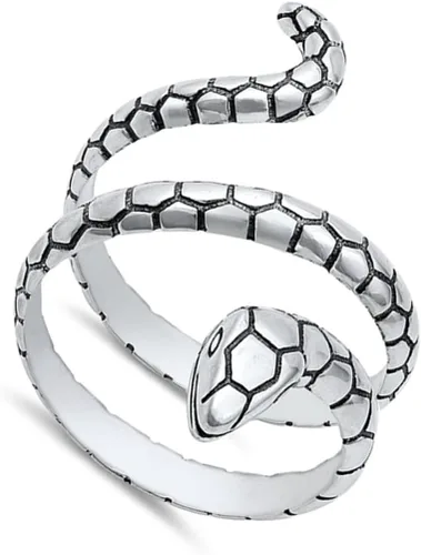 Vista 2 de Anillo de promesa de serpiente, serpiente, víbora, plata de ley 925, tamaños 5-12