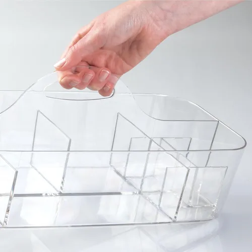 Vista 3 de mDesign Organizador de plástico dividido para arte y manualidades, con asa para oficina en casa y sala de estar, capacidad para lápices, crayones
