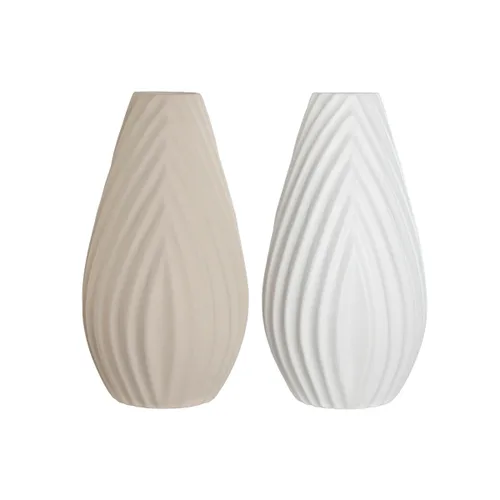 Vista 2 de Jarrón Home ESPRIT Blanco Beige Gres Estilo artesanal 24 x 24 x 41 cm (2 Unidades)