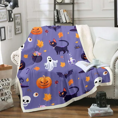 Vista 17 de Erosebridal Manta gótica de murciélagos de Halloween, manta de forro polar blanco y negro de 40 x 50 pulgadas, silueta vintage para niños, sombras