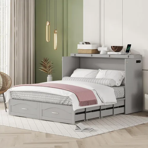Vista 36 de Baúl móvil Murphy de tamaño Queen con módulo USB integrado de doble alimentación/USB, armario moderno y tradicional de madera maciza con cajón Gris-A