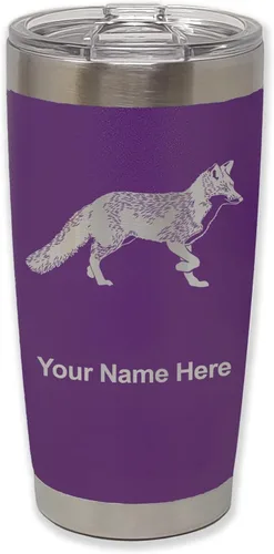 Vista 22 de LaserGram Vaso aislado al vacío de 20 onzas, zorro, grabado personalizado incluido (negro)