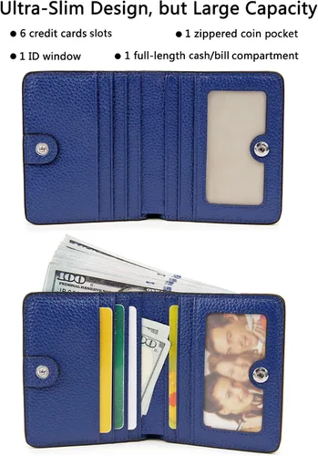 Vista 2 de BIG SALE-AINIMOER billetera de bolsillo pequeña con cremallera, plegable, compacta de cuero con bloqueo por identificación por radiofrecuencia