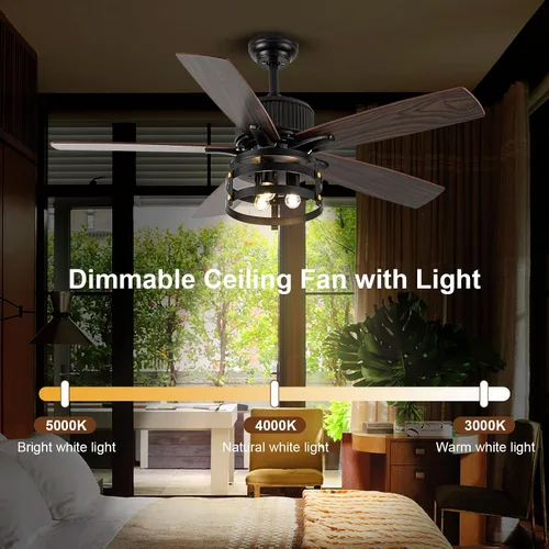 Vista 2 de Ventiladores de techo rústicos de granja con luces y control remoto, ventilador de techo para exteriores para patios con luz, ventilador de techo