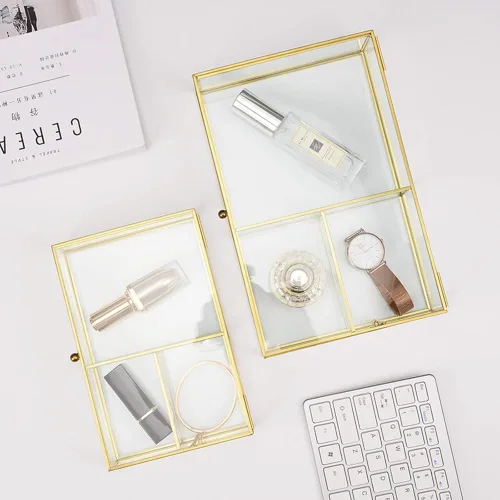 Vista 6 de Organizador de cosméticos, organizador de maquillaje, compartimentos de vidrio, soporte para brochas de maquillaje, caja de cosméticos claridad