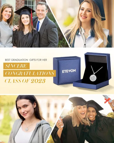 Vista 6 de ETEVON Regalos de graduación para ella 2023, collar de brújula chapado en oro de 14 quilates para mujeres y niñas, collar con colgante de graduación