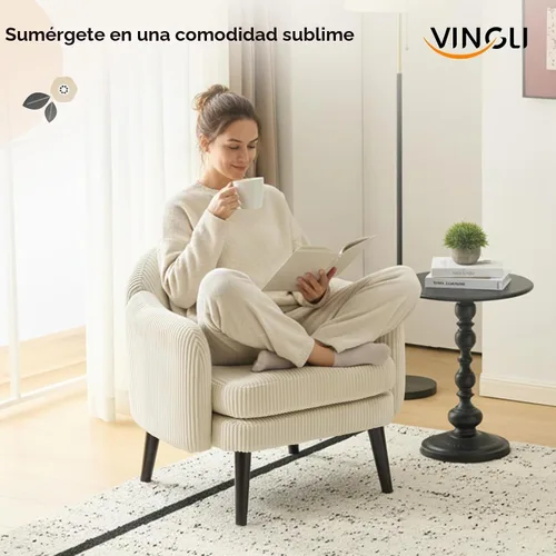 Vista 8 de VINGLI Sillón de Acento Moderno Tipo Barril de 30.3" de Ancho con Reposabrazos Track, Patas de Madera Sólida, Cómoda Silla Club Tapizada, Sofá