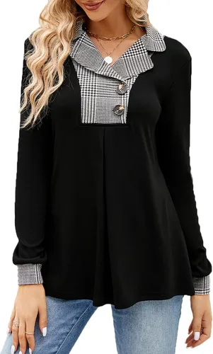 Vista 2 de Newchoice Womens Long Sleeve Tunic Tops for Leggings Casual Notch Collared Button Sweatshirts Pullover Shirt Tops