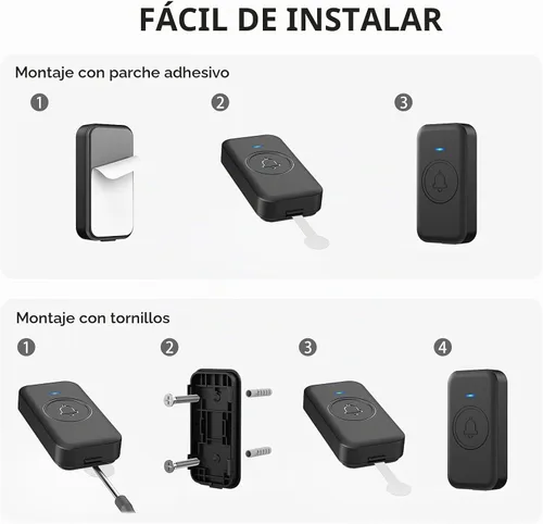 Vista 7 de FOVKSUC Timbre Inalámbrico, Timbre de Puerta Impermeable con 60 Melodías, 5 Niveles de Volumen y Flash LED, Timbre de Aula de Largo Alcance de 1000