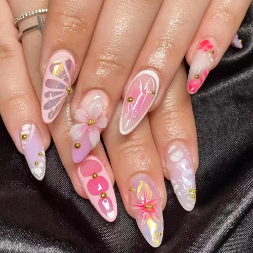 Vista 16 de Uñas postizas medianas a presión con forma de almendra y nude K-Nude