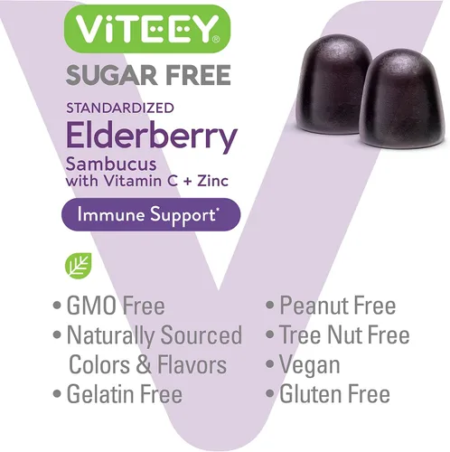 Vista 5 de Viteey Sambucus - Gomitas de saúco para adultos y adolescentes + zinc y vitamina C Sugar Free - Immune Support & Booster Herbal Supplement