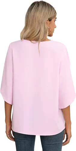 Vista 5 de Jouica Blusa casual de gasa con mangas 34 con volantes para mujer