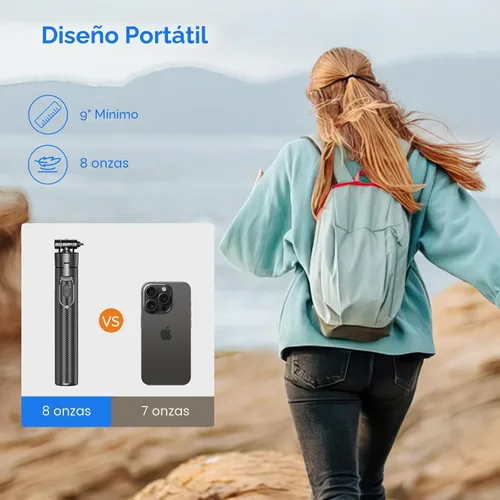 Vista 5 de Palo Selfie Trípode de Viaje para Teléfono Celular con Control Remoto y Soporte para Teléfono, Palo Selfie Extensible para iPhone, Trípode para Negro