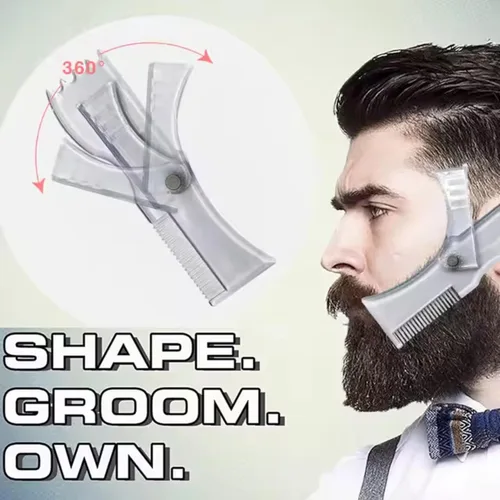 Vista 5 de Plantilla ajustable para moldear barba para hombres, kit con plantillas flexibles para barba, lápiz de peluquero y 3 maquinillas de afeitar faciales