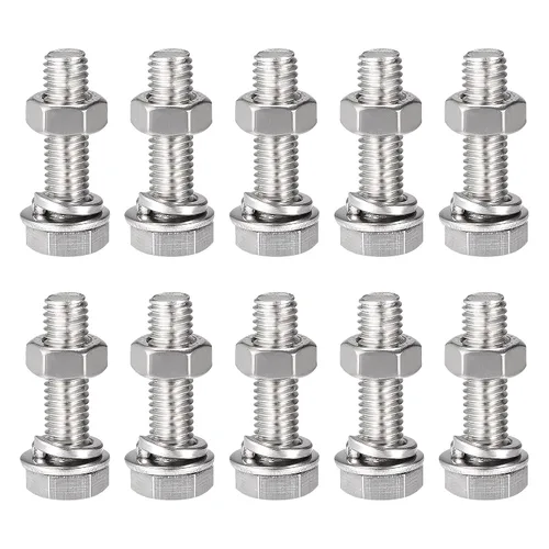 Vista 9 de uxcell Tornillos de cabeza hexagonal M8 x 0.630 in, tuercas, kits de arandelas planas y de bloqueo, pernos hexagonales de rosca completa de acero