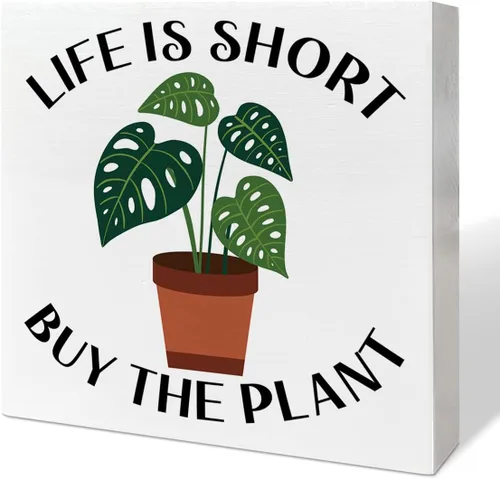 Vista 7 de Decoración de caja de madera con texto en inglés "It's Not Hoarding If It's Plants", decoración de jardín de plantas, decoración de escritorio