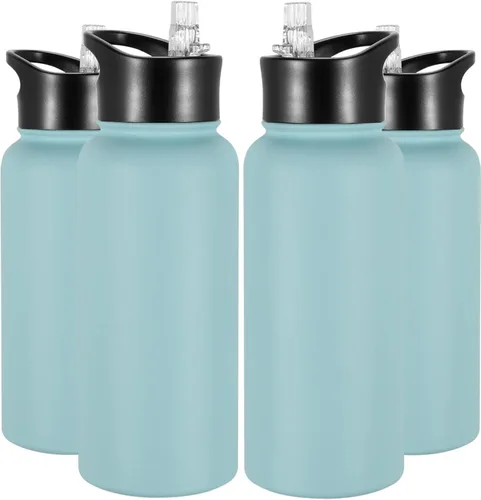 Vista 32 de Botella de agua aislada de 64 onzas con tapas de pajita y boquilla, jarra de agua de acero inoxidable de medio galón con mango de paracord, vacío