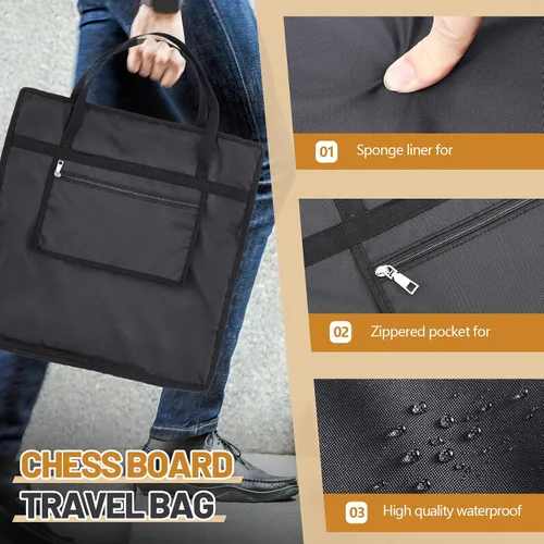Vista 3 de Bolsa de ajedrez estándar de pulgadas con un solo bolsillo con cremallera para almacenar tu equipo, un regalo ideal (20 x 20 pulgadas)