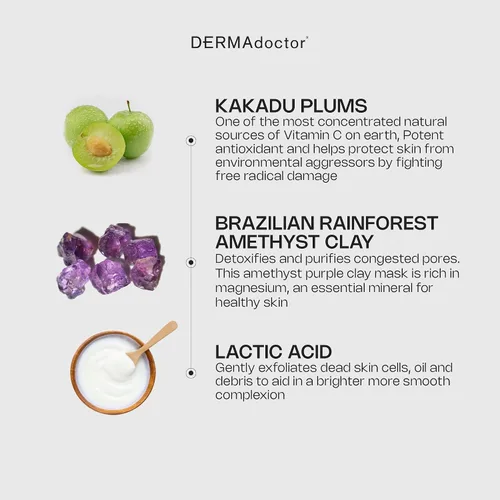 Vista 2 de DERMAdoctor Kakadu C - Máscara de desintoxicación de arcilla de amatista, 1.69 onzas líquidas 15-minute detox • Absorbs excess oil • Lactic-acid
