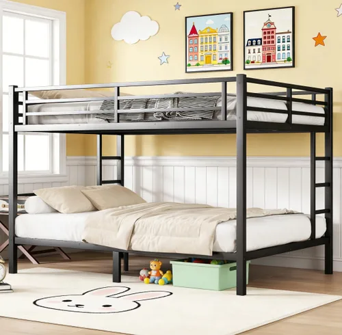 Vista 27 de Bellemave Litera individual XL sobre individual XL, litera de metal con escalera y barandilla para niños, adultos, se puede dividir, color negro