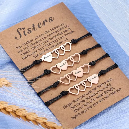 Vista 4 de Juego de pulseras de corazón a juego con nombre personalizado de 234 piezas, acero inoxidable, mejor amiga, regalo de amistad para hermanas, mejores