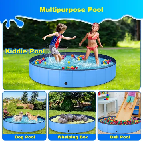 Vista 5 de Jecoo - Piscina para perros grandes, 63 x 12 pulgadas, piscina para niños, de plástico duro, plegable, bañera portátil de exterior, piscina
