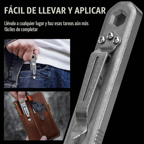 Vista 3 de KeyUnity KR00 EDC Barra de palanca de bolsillo Bit Bar de titanio Multiherramienta con clip de bolsillo