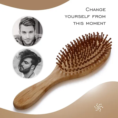 Vista 7 de JewelryWe Cepillo de masaje de bambú natural antiestático ovalado con mango largo para el cabello, cojín de aire, cuidado del cabello, cepillo