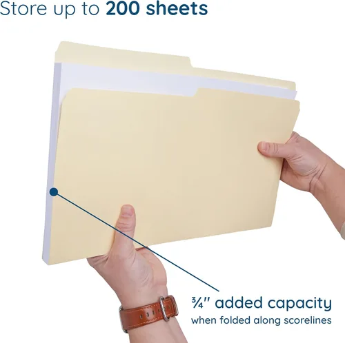 Vista 3 de 100 carpetas Blue Summit de tamaño legal Manila, pestaña de corte de 1/2 para oficina, aula u organización del hogar, papel duradero de 11 puntos