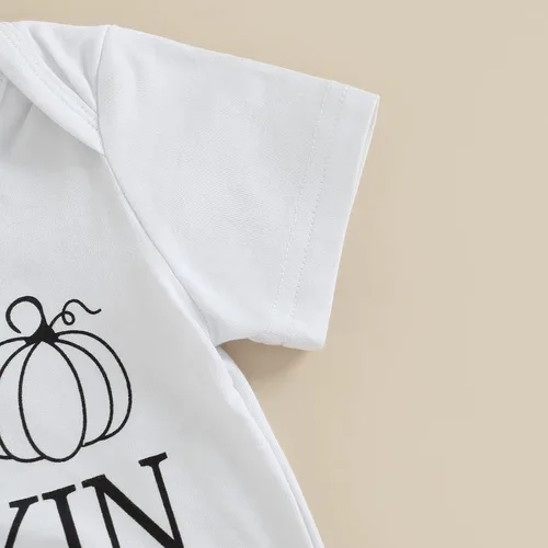 Vista 3 de Lamuusaa Traje de Halloween para bebé recién nacida, disfraz de calabaza de manga corta, enterizo con pantalones acampanados, diadema y disfraces