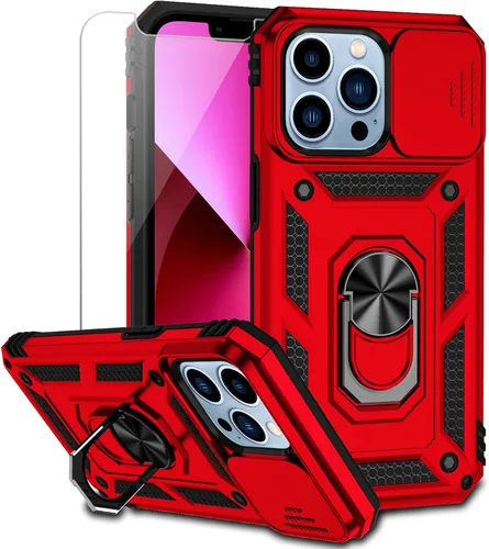 Vista 10 de Funda para iPhone 13 Pro Max con cubierta para lente de cámara, protector de pantalla HD, protección contra caídas de grado militar, soporte