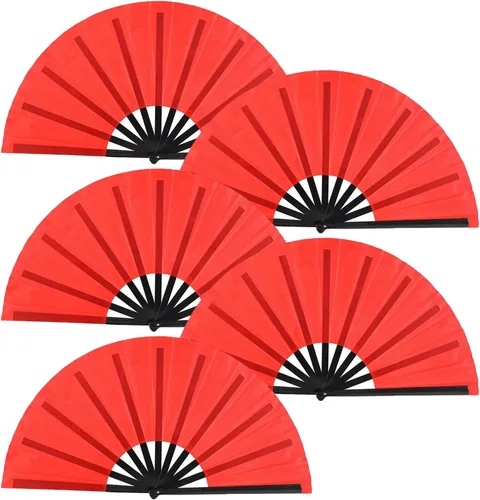 Vista 9 de Huralona Paquete de 5 abanicos plegables grandes de tela para fanáticos de rave, fanáticos chinos de Kung Fu Tai Chi para festivales y danzas