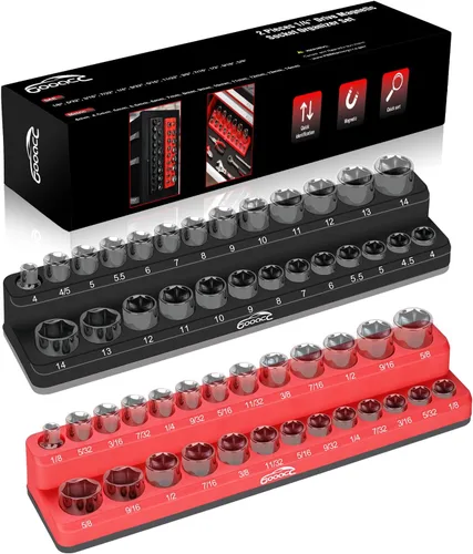 Vista 8 de GOOACC Organizador Magnético de Dados de 3/8", 2 Piezas Métrico y SAE Soportes de Dados de 3/8 pulgadas Bandeja Organizadora de Dados Sostiene 56