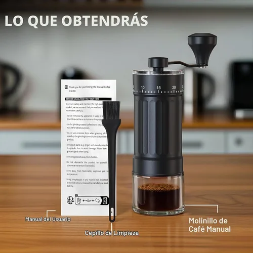 Vista 5 de Mini molinillo de café manual con 40 configuraciones ajustables, molinillo de granos de café portátil de mano con capacidad de 30g, molinillo
