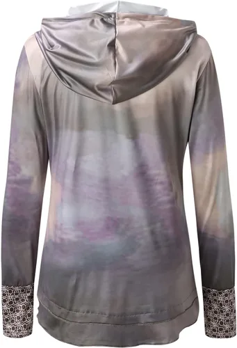 Vista 4 de Lovor Sudadera gótica con capucha de Navidad para mujer, talla extragrande, con cordón, cuello vuelto, estampado de sol, luna, camiseta ajustada