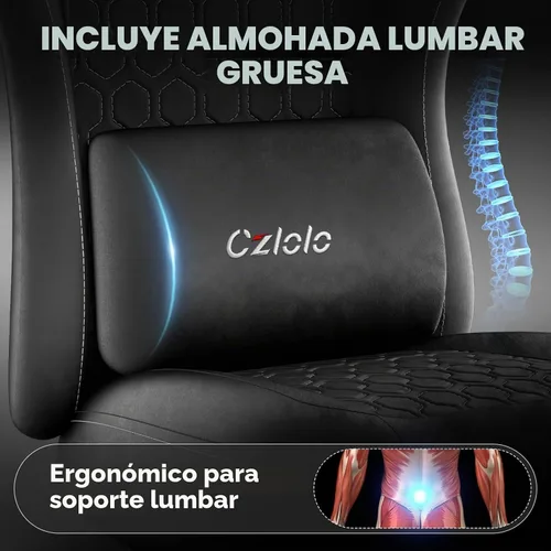 Vista 6 de Czlolo Silla de juegos grande y alta de tela con reposapiés extendido Negro