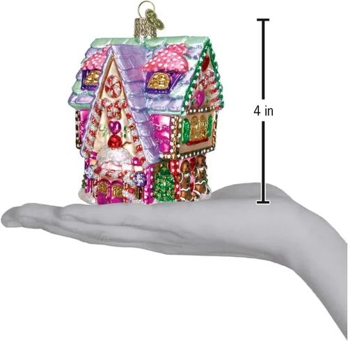 Vista 3 de Old World Christmas - Adorno de vidrio soplado de casa de cupcakes para árbol de Navidad, decoración festiva artesanal, colección de casas