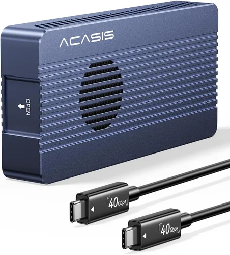 Vista 10 de ACASIS Carcasa SSD M.2 NVMe de 40 Gbps, con ventilador de refrigeración, TBU 405 para M1 M2 Pro/Max, compatible con USB4/USB3.2/3.1/3.0/2.0, soporte