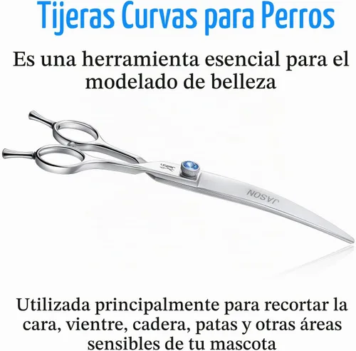 Vista 5 de JASON - Tijeras de aseo para perros de 7 pulgadas, más delgadas, ergonómicas, curvas, rectas, para cortar el pelo de las mascotas, con remate