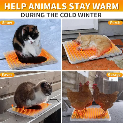 Vista 6 de Almohadilla térmica para mascotas al aire libre con termostato, 30 W, 15.7 x 12.6 pulgadas, para interiores y exteriores, tapete térmico para gatos