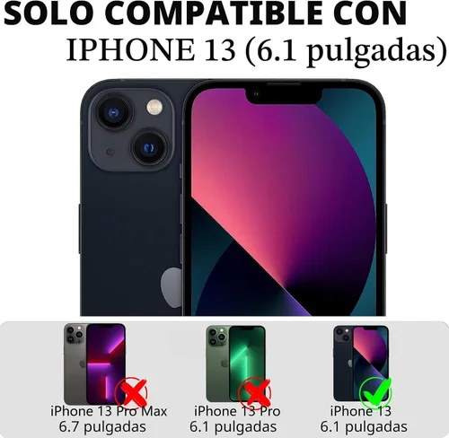 Vista 7 de Funda para iPhone 13 con 2 protectores de pantalla, protección contra caídas a prueba de golpes, cuerpo completo, resistente, 3 capas, militar Negro
