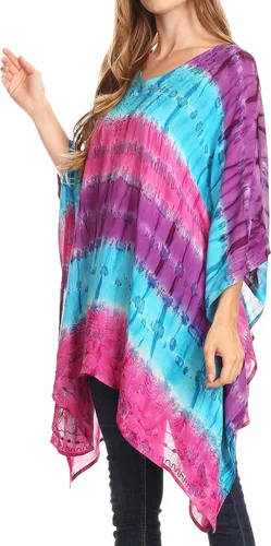 Vista 4 de Sakkas Adalwin Desert Sun - Blusa ligera con diseño de poncho circular con bordado
