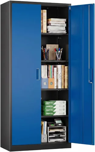 Vista 2 de Gabinete de almacenamiento de metal con cerradura de 71 pulgadas Negro y azul