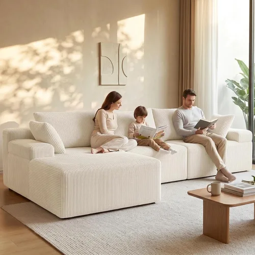 Vista 3 de Lifelink Sofá seccional deshuesado de 108 pulgadas para sala de estar en Beige