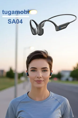Vista 7 de SA04 - Auriculares deportivos inalámbricos Bluetooth ligeros de conducción ósea negra, con micrófonos, resistentes al sudor, impermeables