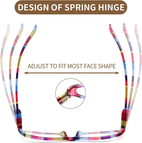 Vista 5 de Gafas de lectura, 4 pares de lentes de lectura de moda para mujer, bisagra de resorte con estampado estampado, lentes multicolor para mujer, +1.25