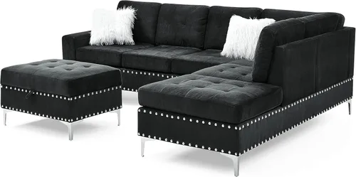 Vista 4 de DEINPPA Juegos de muebles de sala de estar, sofá modular reversible en forma de L, otomano de almacenamiento y portavasos, sofá tapizado